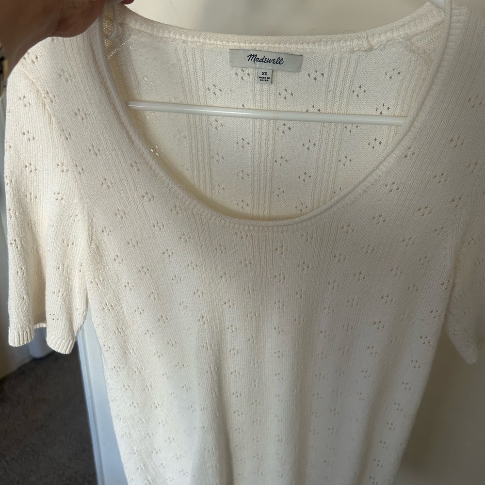 Madewell Ivory Short Sleeve Eyelet Knit Top